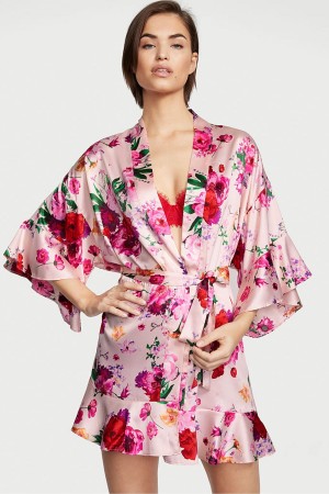 Angel Pink Stripe Victoria's Secret Flounce Satin Robe | XVQ-935014