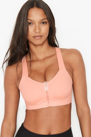 Apricot Frost Orange Victoria's Secret Knockout High Impact Racerback Zip Up Sports Bra | QWF-802163