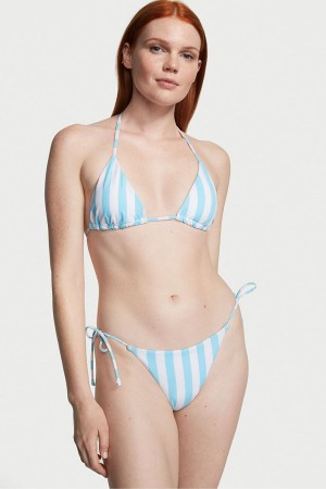 Aqua Blue Cabana Stripe Victoria's Secret Swim Bikini Top | QVW-629431