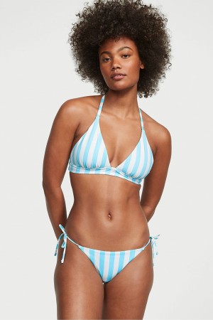 Aqua Blue Cabana Stripe Victoria's Secret Swim Bikini Top | AMQ-671308