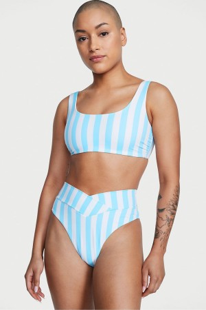 Aqua Blue Cabana Stripe Victoria's Secret Swim Bikini Bottom | QOL-703594