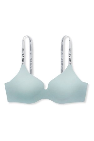 Aqua Crystal Blue Victoria's Secret The T-Shirt Smooth Logo Strap Lightly Lined Non Wired T-Shirt Bra | NMB-601327