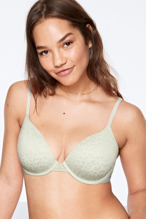 Aqua Fog Blue Victoria's Secret Lace Lightly Lined T-Shirt Bra | KMT-901837