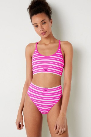 Atomic Pink Striped Victoria's Secret High Waist Rib Seamless Bikini Bottoms | FAL-069324