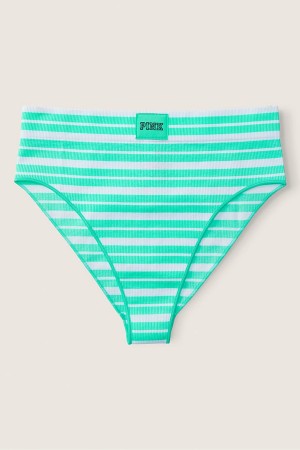 Atomic Pink Striped Victoria's Secret High Waist Rib Seamless Bikini Bottoms | WYI-750813