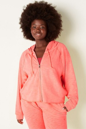 Atomic Pink Victoria's Secret Cotton Slub Crop Cut Off Full Zip Hoodie | PXN-791086