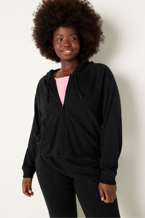 Atomic Pink Victoria's Secret Cotton Slub Crop Cut Off Full Zip Hoodie | CKI-986127