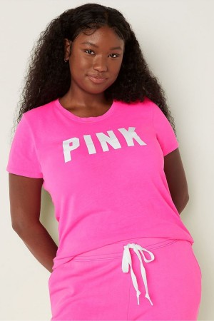 Atomic Pink Victoria's Secret Logo Short Sleeve T-Shirt | WXU-047693