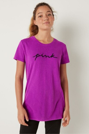 Atomic Pink Victoria's Secret Logo Short Sleeve T-Shirt | HZN-914378