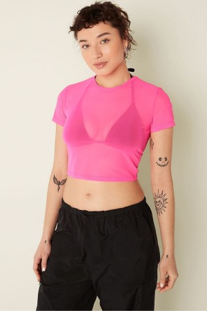 Atomic Pink Victoria's Secret Mesh Short Sleeve T-Shirt | DNF-421859