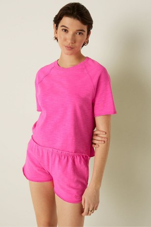 Atomic Pink Victoria's Secret Summer Lounge Cotton Pyjama Short Sleeve TShirt | UBQ-651370