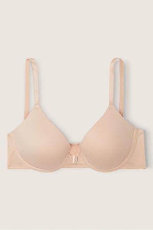 Beige Nude Victoria's Secret Wear Everywhere Front Fastening Push Up T-Shirt Bra | IXW-462713