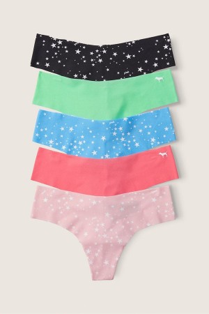 Black/Blue/Pink/Green Star Victoria's Secret No-Show No Show Thong Knickers 5 Pack | GCN-305681