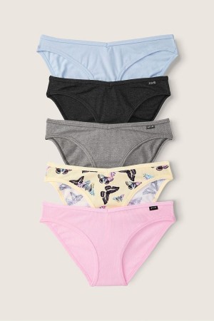 Black/Grey/Blue/Pink Victoria's Secret Stretch Cotton Cotton Bikini Knickers 5 Pack | RZU-308672