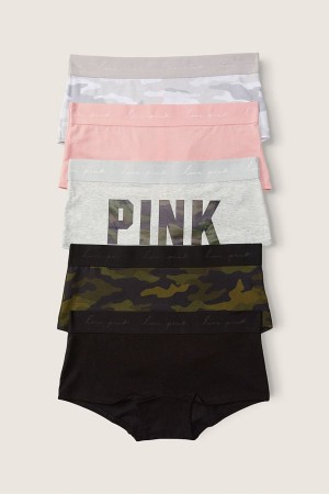 Black/Grey/Pink/Green Victoria's Secret Cotton Short Knickers 5 Pack | SBF-569832