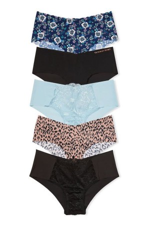 Black/Leopard/Blue Victoria's Secret Sexy Illusions by Victorias Secret No Show Cheeky Knickers 5 Pack | CJN-624709