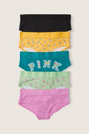 Black/Pink/Green/Orange Victoria's Secret Stretch Cotton Cotton Hipster Knickers 5 Pack | REB-780231