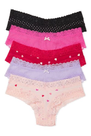 Black/Pink/Purple Victoria's Secret Stretch Cotton Lace Trim Cheeky Cotton Knickers 5 Pack | GKY-503761