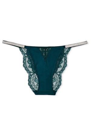 Black Ivy Green Victoria's Secret Very Sexy Lace Shine Strap Thong Knickers | KPC-028913