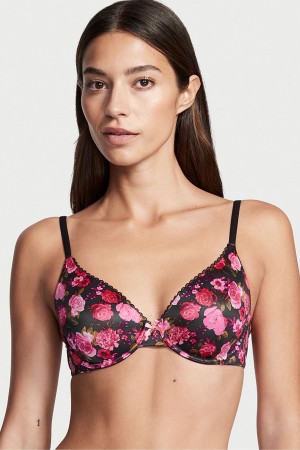 Black Pink Floral Victoria's Secret Body by Victoria Smooth Full Cup Push Up Bra | IAO-491625