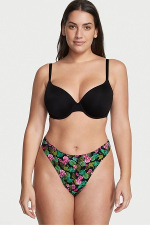 Black Tropical Oasis Victoria's Secret Stretch Cotton Cotton High Leg Thong Knickers | RCO-873594