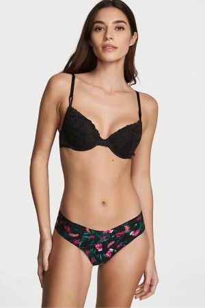 Black Tropical Palm Victoria's Secret Sexy Illusions by Victorias Secret No Show Thong Knickers | TOF-281670