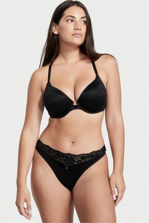 Black Victoria's Secret Body by Victoria Front Fastening Lace Trim Lightly Lined Demi Bra | JCQ-504638