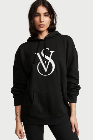 Black Victoria's Secret Fleece Lounge Logo Hoodie | CTQ-874315