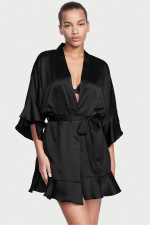 Black Victoria's Secret Flounce Satin Robe | NLQ-942658