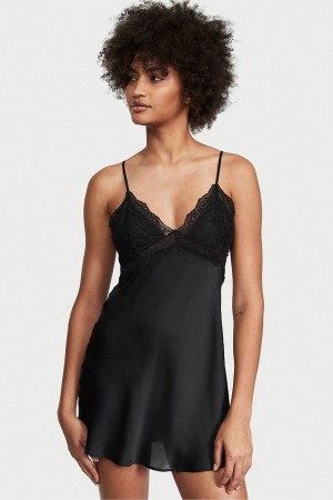 Black Victoria's Secret Lace Plunge OpenBack Slip | CHS-756348