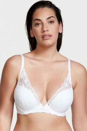 Black Victoria's Secret Love Cloud Lace Half Pad Plunge Bra | CJI-451932