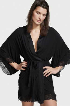 Black Victoria's Secret Modal Lace Robe | SPC-530716