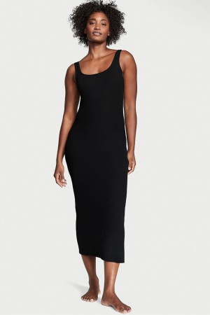 Black Victoria's Secret Modal Ribbed Long Slip Dress | PJQ-098143