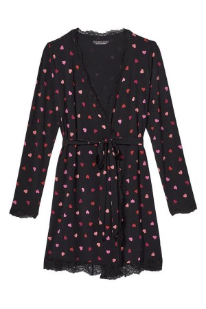 Black Victoria's Secret Modal Short Long Sleeve Robe | QWD-013589