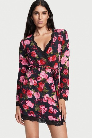 Black Victoria's Secret Modal Short Long Sleeve Robe | DGO-350892