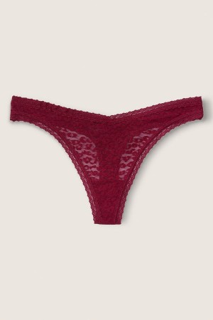 Black Victoria's Secret No-Show Lace Logo Thong Knickers | AVE-521647