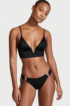 Black Victoria's Secret Plunge Triangle Bikini Top | PJO-051968