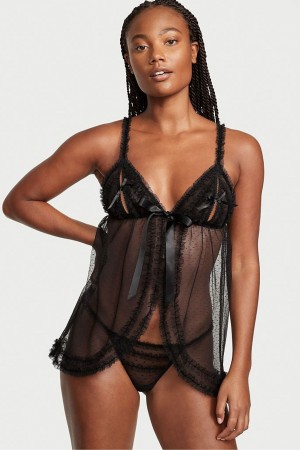 Black Victoria's Secret Ruffle Peekaboo Babydoll | XJS-418967