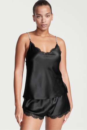 Black Victoria's Secret Satin Lace Back Cami Set | CKB-705842