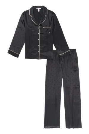 Black Victoria's Secret Satin Long Pyjamas | TGJ-217304