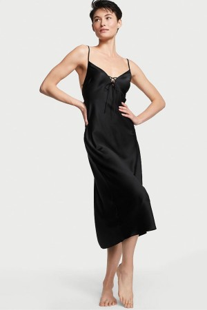 Black Victoria's Secret Satin Midi Slip | OHN-674382