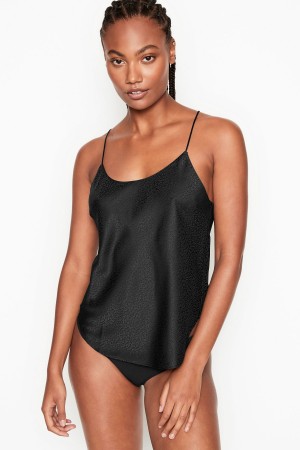 Black Victoria's Secret Satin Racerback Cami Pyjama Top | STD-860742