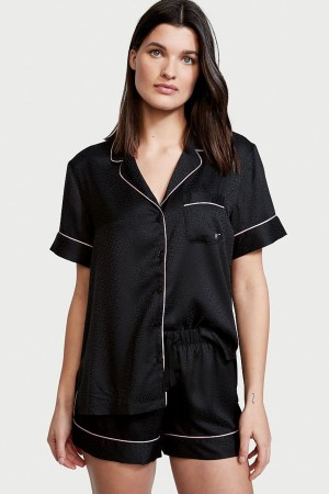 Black Victoria's Secret Satin Short Pyjamas | UKQ-350467