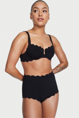 Black Victoria's Secret Scallop Full Coverage Swim Bikini Top | CDL-032698