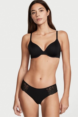 Black Victoria's Secret Sexy Illusions by Victorias Secret No Show Lace Thong Knickers | TPL-315947