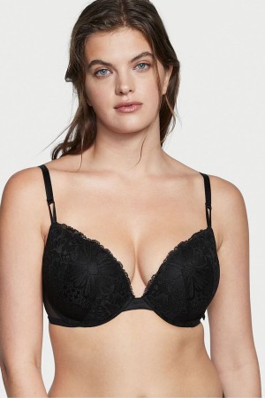 Black Victoria's Secret Sexy Tee Lace T-Shirt Push Up Bra | PNI-540263