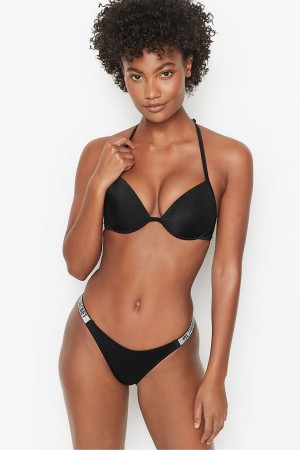 Black Victoria's Secret Shine Strap Swim Bikini Bottom | GOR-752398