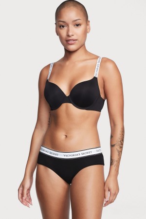 Black Victoria's Secret Stretch Cotton Logo Knickers | DCU-829106