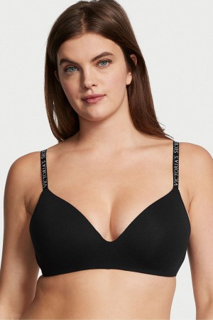 Black Victoria's Secret The T-Shirt Non Wired Logo T-Shirt Bra | RMZ-817605