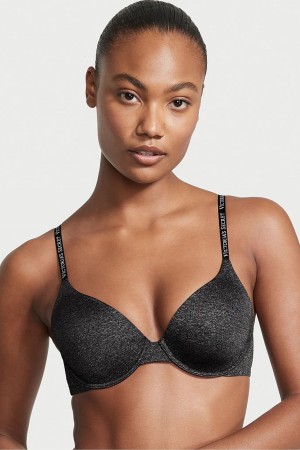 Black Victoria's Secret The T-Shirt Smooth Logo Strap Lightly Lined Full Cup T-Shirt Bra | VLC-028465